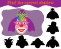 Clown woman. Find the correct shadow. KidÃ¢â¬â¢s game.